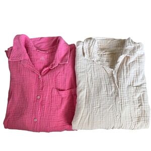 Aerie Gauzy Coverup Shirt Lot of 2 Beige And Hot Pink Size XLarge